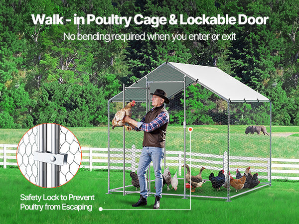 Large Metal Outdoor Enclosure with Roof Cover & Security Lock for Chickens, Ducks & Rabbits