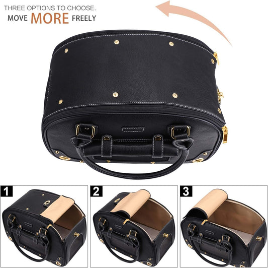 Stylish Foldable Dog Carrier Purse - Waterproof Premium PU Leather Pet Travel Bag for Cats & Small Dogs - Perfect for Home & Outdoor Use - Sleek Black Design