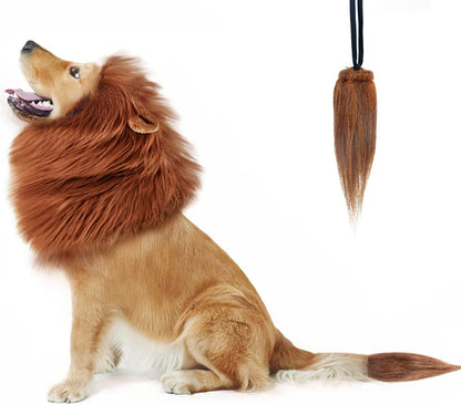 Realistic Dark Brown Lion Mane Wig for Medium to Large Dogs - Perfect Halloween Costume Accessory!