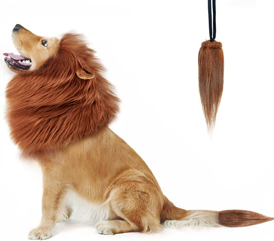 Realistic Dark Brown Lion Mane Wig for Medium to Large Dogs - Perfect Halloween Costume Accessory!