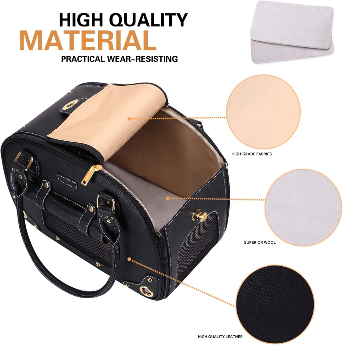 Stylish Foldable Dog Carrier Purse - Waterproof Premium PU Leather Pet Travel Bag for Cats & Small Dogs - Perfect for Home & Outdoor Use - Sleek Black Design