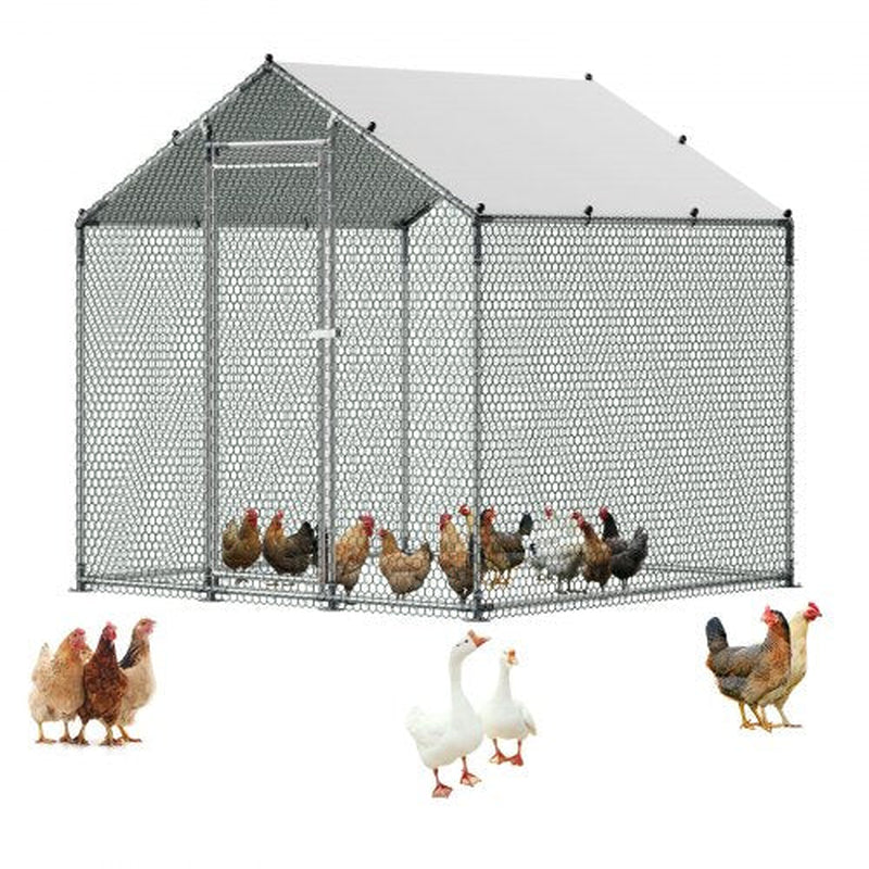 Metal Chicken Coop, 6.56X6.56X6.56Ft Large Walk-In Chicken Runs with Cover, Spire Roof Hen House Enclosure with Security Lock, Outdoor Duck Rabbit Cage Poultry Pen for Backyard, Farm, Yard