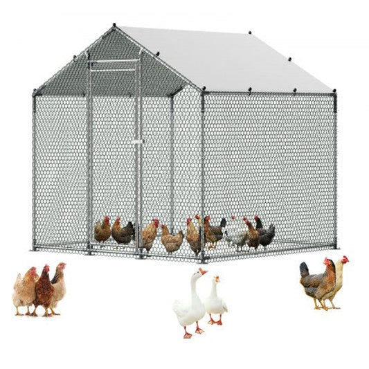 Metal Chicken Coop, 6.56X6.56X6.56Ft Large Walk-In Chicken Runs with Cover, Spire Roof Hen House Enclosure with Security Lock, Outdoor Duck Rabbit Cage Poultry Pen for Backyard, Farm, Yard