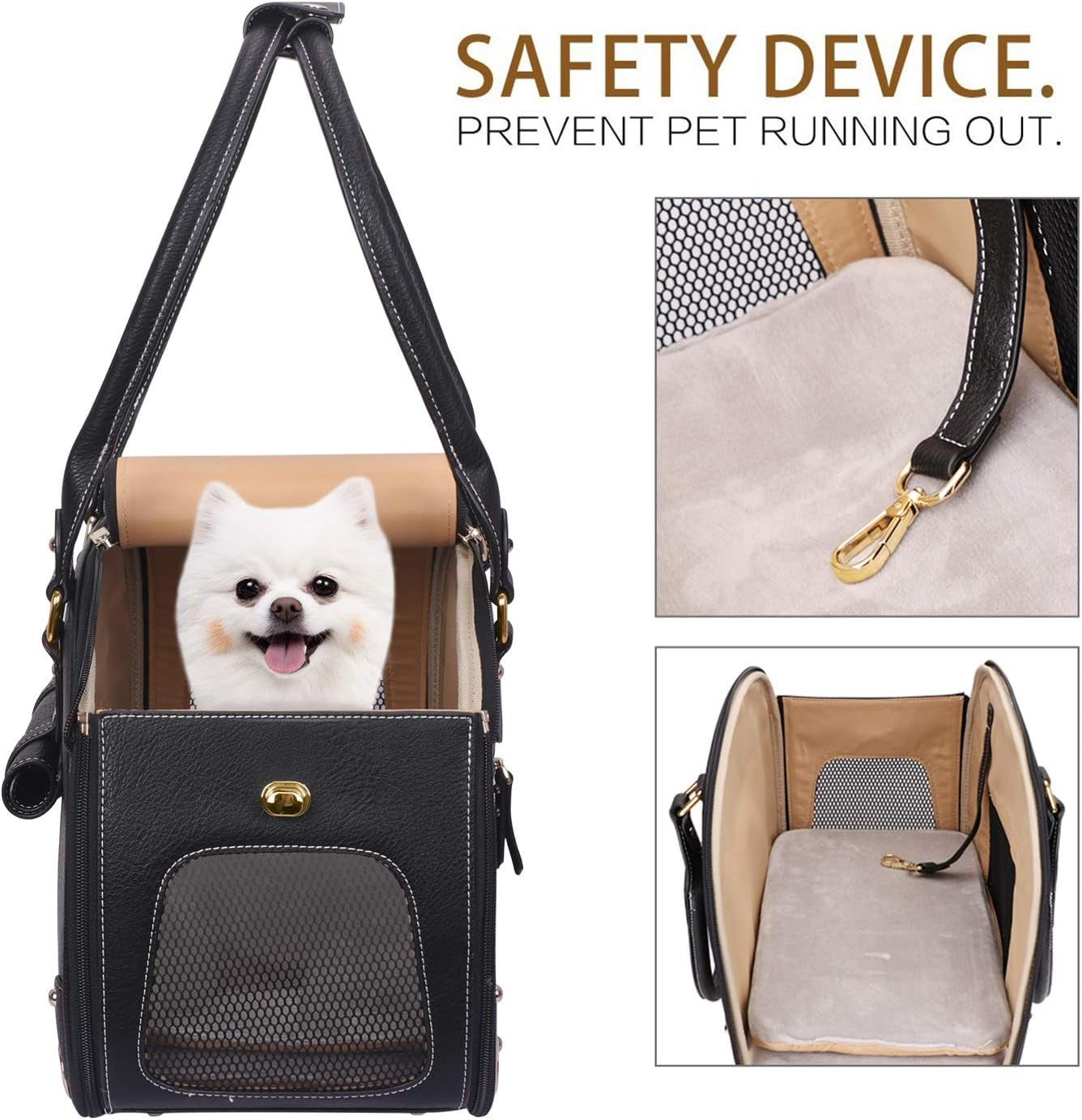 Stylish Foldable Dog Carrier Purse - Waterproof Premium PU Leather Pet Travel Bag for Cats & Small Dogs - Perfect for Home & Outdoor Use - Sleek Black Design