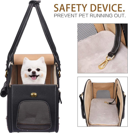 Stylish Foldable Dog Carrier Purse - Waterproof Premium PU Leather Pet Travel Bag for Cats & Small Dogs - Perfect for Home & Outdoor Use - Sleek Black Design