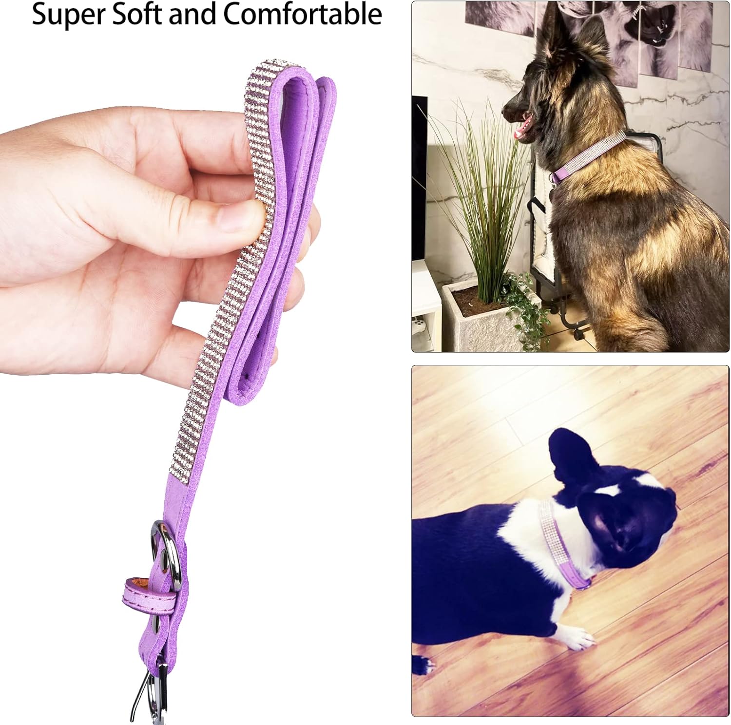 Rhinestone Dog Collar Soft Velvet Leather Cat Collars Cute Luxury Diamond Studded Bling Dog Collar Necklaces Adjustable Puppy Collar for Small Medium Large Dogs Cats Kitten (Purple,Xxs)