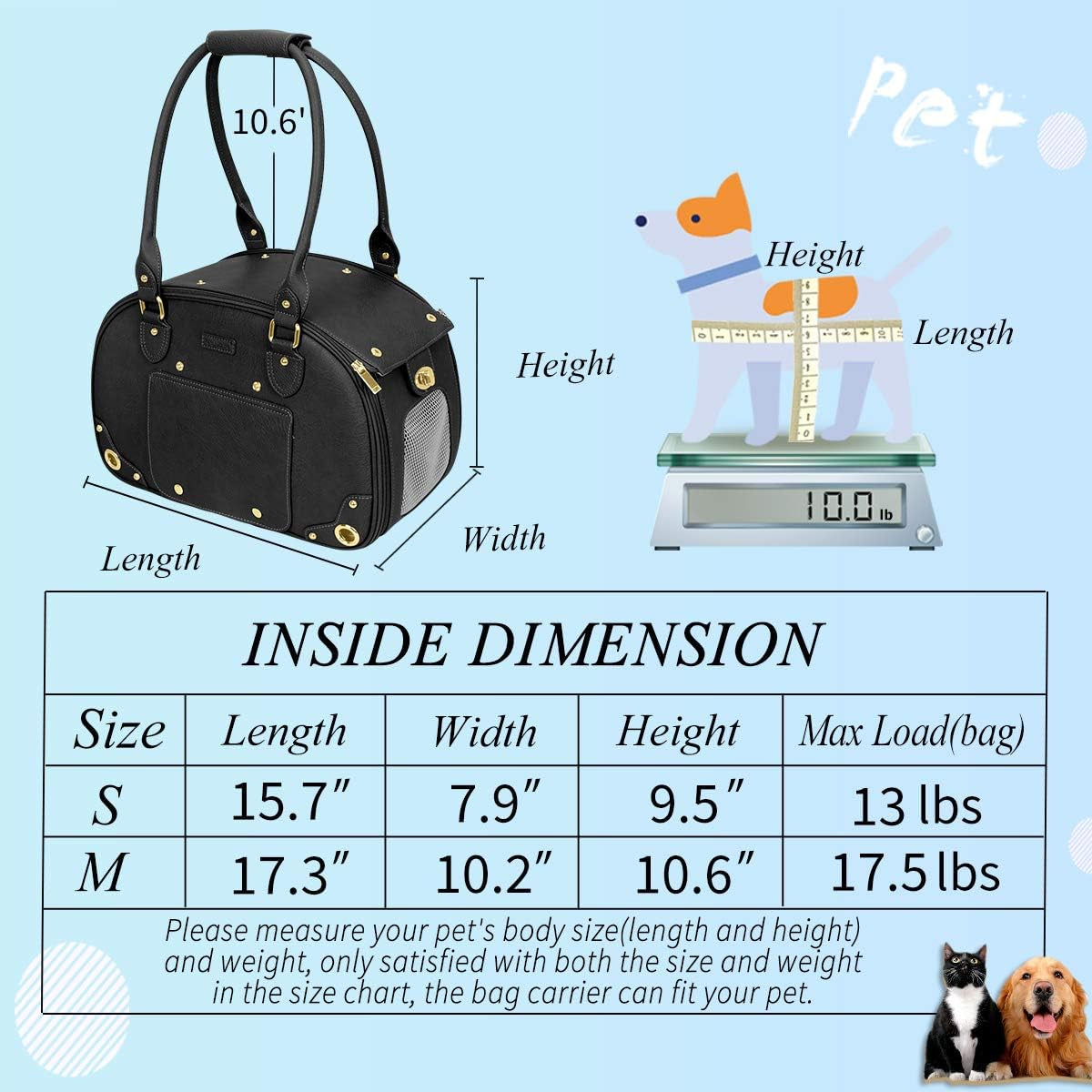 Stylish Foldable Dog Carrier Purse - Waterproof Premium PU Leather Pet Travel Bag for Cats & Small Dogs - Perfect for Home & Outdoor Use - Sleek Black Design