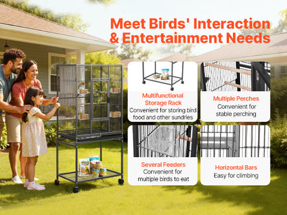Spacious Wrought Iron Habitat with Rolling Stand for Parrots, Cockatiels & Small Birds