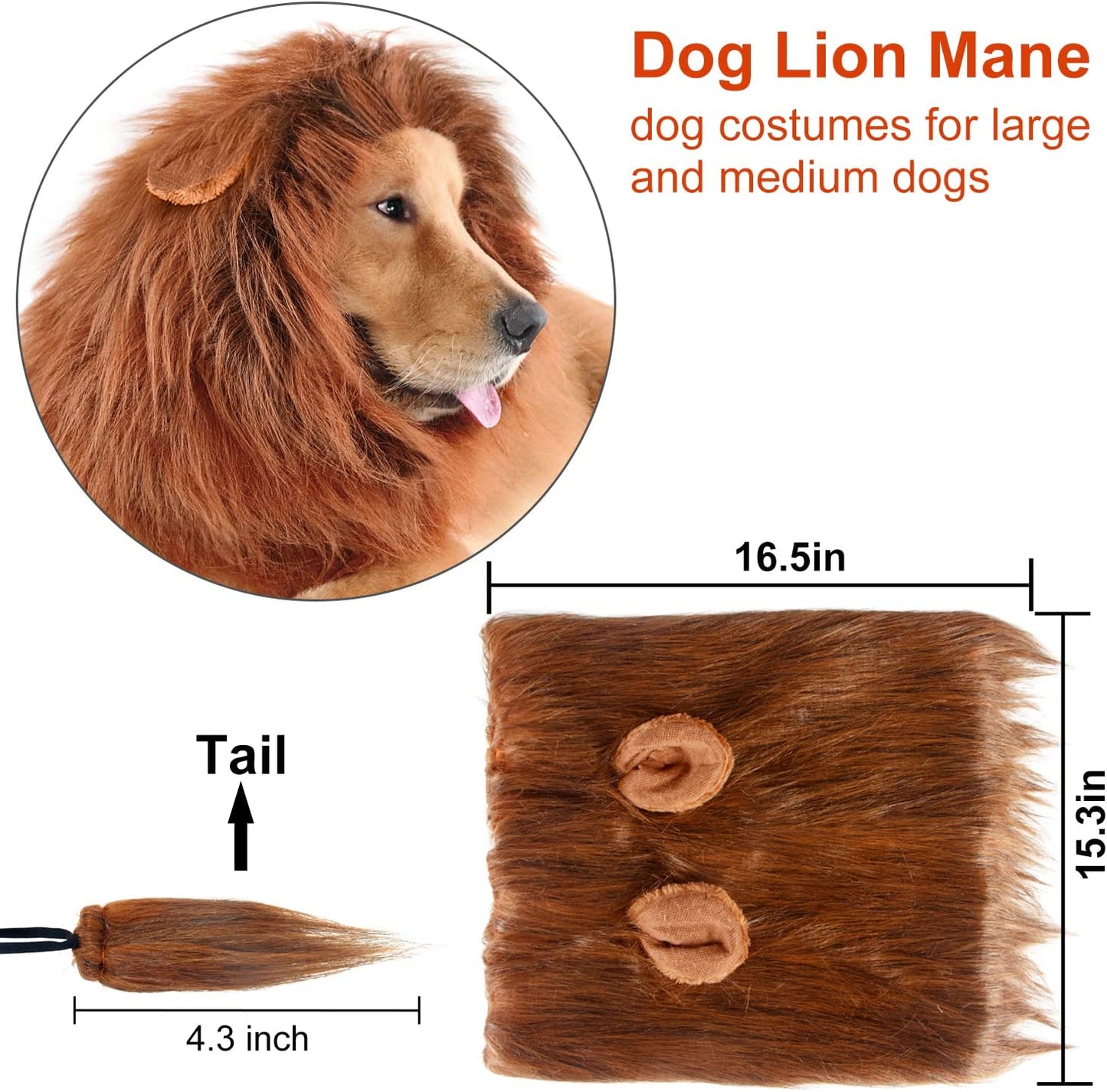 Realistic Dark Brown Lion Mane Wig for Medium to Large Dogs - Perfect Halloween Costume Accessory!