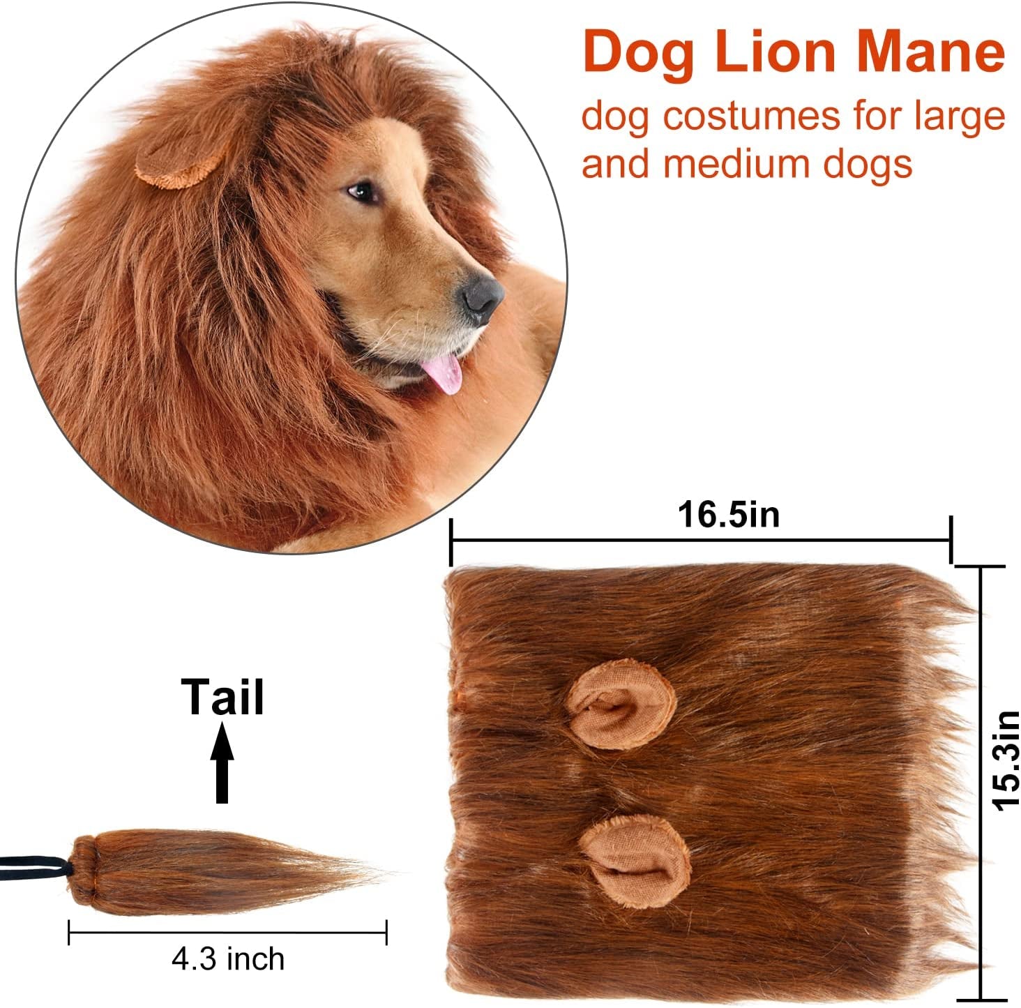 Realistic Dark Brown Lion Mane Wig for Medium to Large Dogs - Perfect Halloween Costume Accessory!