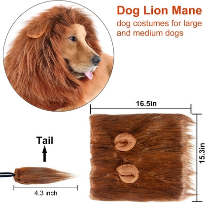 Realistic Dark Brown Lion Mane Wig for Medium to Large Dogs - Perfect Halloween Costume Accessory!