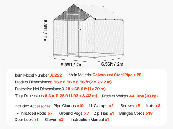 Large Metal Outdoor Enclosure with Roof Cover & Security Lock for Chickens, Ducks & Rabbits