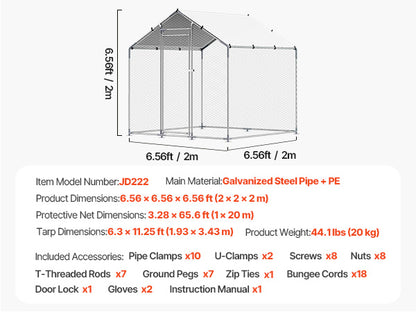 Large Metal Outdoor Enclosure with Roof Cover & Security Lock for Chickens, Ducks & Rabbits