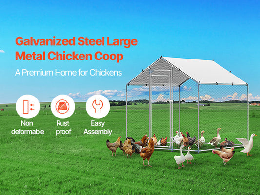 Large Metal Outdoor Enclosure with Roof Cover & Security Lock for Chickens, Ducks & Rabbits
