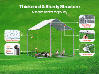 Large Metal Outdoor Enclosure with Roof Cover & Security Lock for Chickens, Ducks & Rabbits