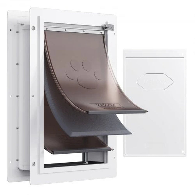 Pet Door, 14.25' X 21.1'?Metal?Frame with Lock And?3-Flap System, Weatherproof Doggy Door, Easy to Install in Interior?Or Exterior Walls, Pet Door Suitable for Cat Doggie Kitties (White-Large)
