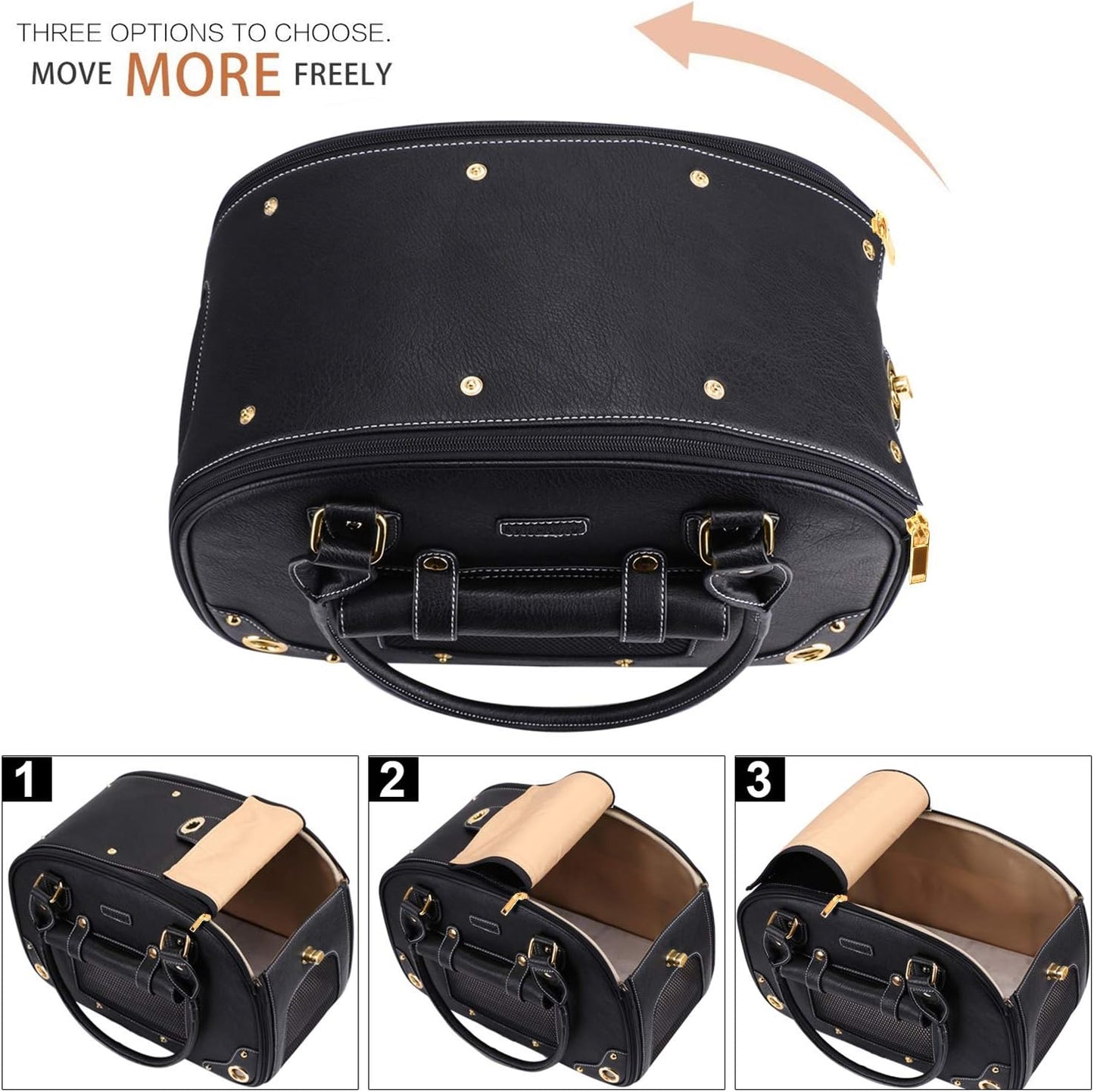 Stylish Foldable Dog Carrier Purse - Waterproof Premium PU Leather Pet Travel Bag for Cats & Small Dogs - Perfect for Home & Outdoor Use - Sleek Black Design