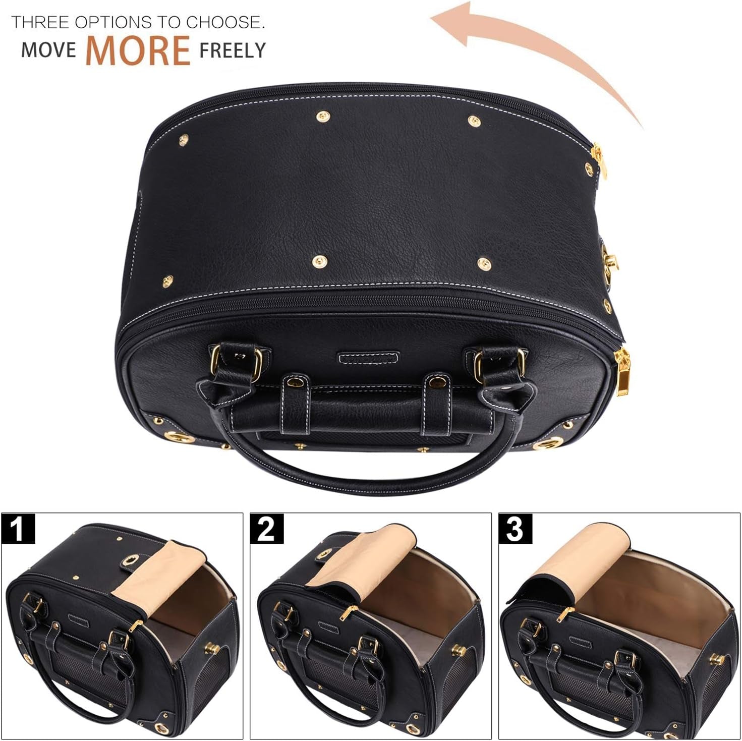 Stylish Foldable Dog Carrier Purse - Waterproof Premium PU Leather Pet Travel Bag for Cats & Small Dogs - Perfect for Home & Outdoor Use - Sleek Black Design