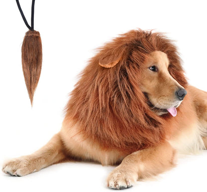 Realistic Dark Brown Lion Mane Wig for Medium to Large Dogs - Perfect Halloween Costume Accessory!