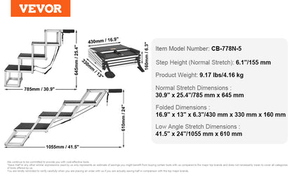 Lightweight Aluminum 4-Step Design – Supports Dogs up to 150 lbs