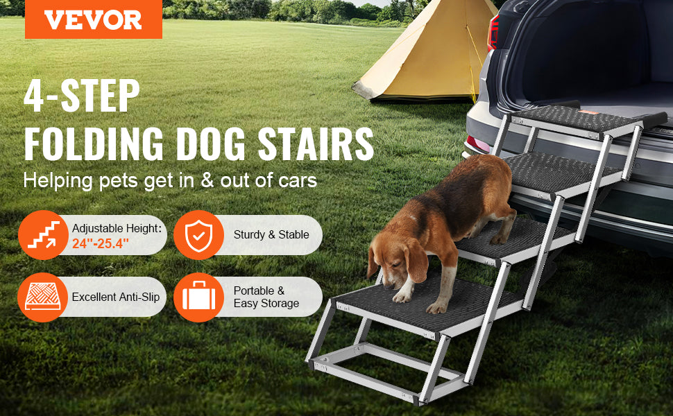 Lightweight Aluminum 4-Step Design – Supports Dogs up to 150 lbs
