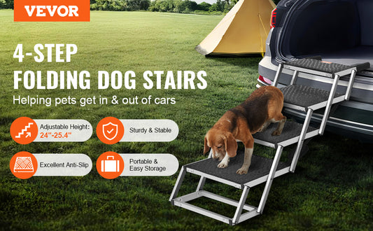 Lightweight Aluminum 4-Step Design – Supports Dogs up to 150 lbs