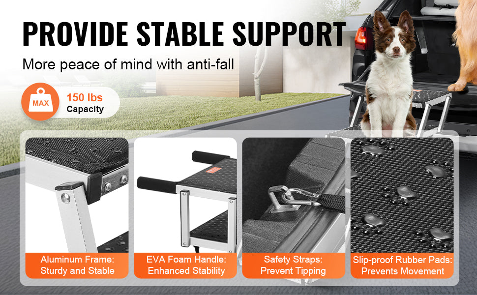 Lightweight Aluminum 4-Step Design – Supports Dogs up to 150 lbs