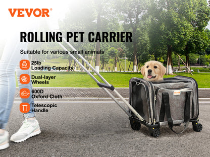 Airline-Approved Wheeled Carrier with Telescopic Handle for Cats & Small Dogs