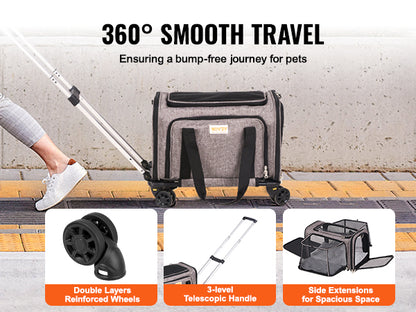 Airline-Approved Wheeled Carrier with Telescopic Handle for Cats & Small Dogs
