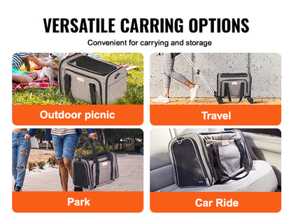 Airline-Approved Wheeled Carrier with Telescopic Handle for Cats & Small Dogs