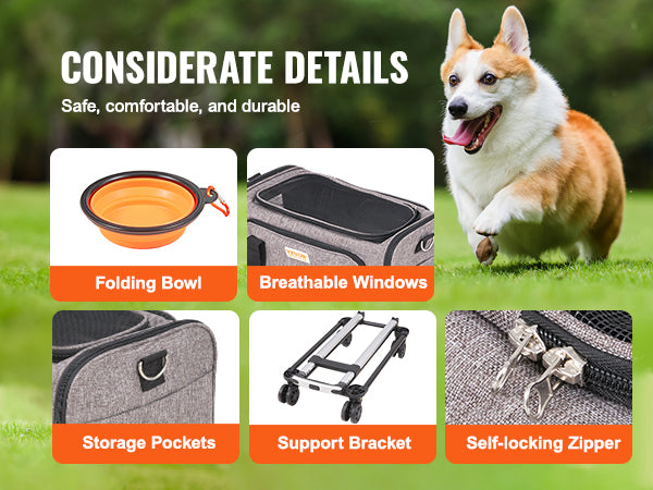 Airline-Approved Wheeled Carrier with Telescopic Handle for Cats & Small Dogs