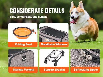 Airline-Approved Wheeled Carrier with Telescopic Handle for Cats & Small Dogs